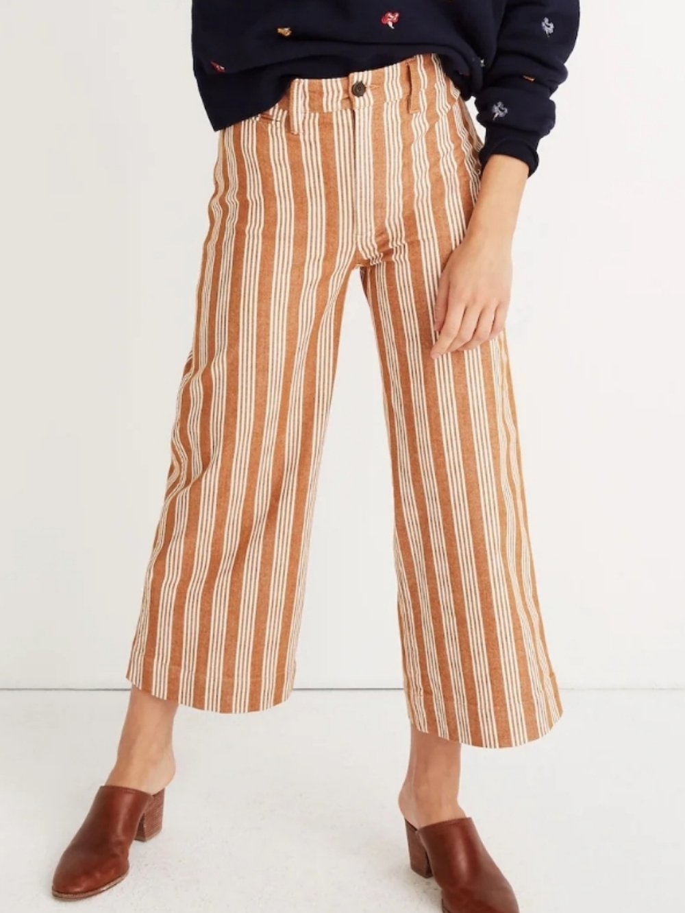 Madewell Emmet Rust and White Striped Cropped Wide-Leg Jeans 28T Tall